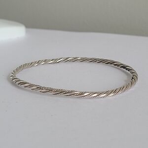Vintage Sterling Silver Twist Thin Rope Slip On Classic Bangle Bracelet